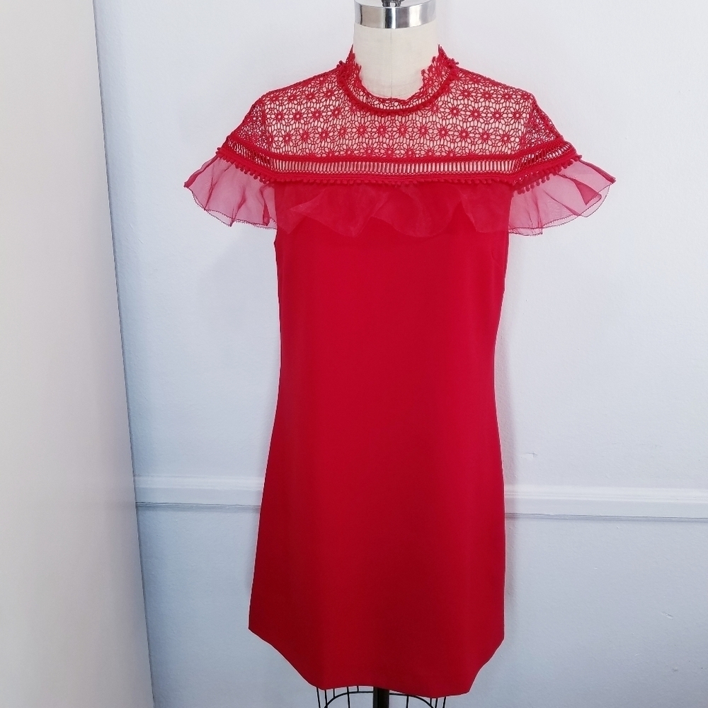 🌸 NEW Ted Baker |Red Ruffle Shift Dress 6 - Picture 6 of 16